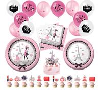 Décorations de fête Paris Tour Eiffel Rose Ensemble de vaisselle Paris Assiettes Tasses Serviettes Bannières Thème Rêve Paris Nappe Ballons pour Filles Anniversaire Mariage Fête Prénuptiale