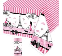Décorations de Fête Parisiennes Nappe en Plastique Thème Paris Décoration de Table Journée à Paris Nappe Imperméable à Huile Counerture de Table Rectangle Rose pour Anniversaire (1)