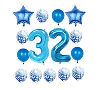 Décorations de fête pour 32e anniversaire - Ballon bleu chiffre 32 - 101,6 cm - Ballons géants en Mylar pour homme et femme - Grand ballon d'hélium numéro 32 pour 32e anniversaire
