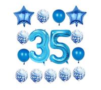 Décorations de fête pour 35e anniversaire - Ballon bleu chiffre 35 - 101,6 cm - Ballons géants en Mylar pour homme et femme - Grand ballon d'hélium numéro 35 pour 35e anniversaire