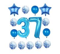 Décorations de fête pour 37e anniversaire - Ballon bleu chiffre 37 - 101,6 cm - Ballons géants en Mylar pour homme et femme - Grand ballon d'hélium numéro 37 pour 37e anniversaire