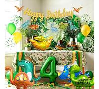 décorations de fête pour anniversaire de quatre ans avec motifs | décorations de fête pour anniversaire de quatre ans avec motifs de dinosaures ballons jungle verte accessoires célébration