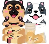 Décorations de fête pour chien, Assiettes en forme de chien, assiettes en forme de chien, 50 PCS Animal de Table pour fêtes d'animaux Assiettes, assiette, serviette, gobelet en papier 10 Invités