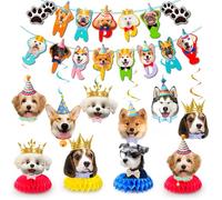 Décorations de Fête pour Chien, Set de Chien Fournitures de Fête - Bannière de Fête pour Chiot & Décoration en Spirale Chien & Décoration de Table pour Fête de Chien, pour Fête sur Le Thème du Chiot