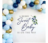 Décorations de fête prénatale à la myrtille pour garçon - Décollez et collez sur le thème de la myrtille - Toile de fond pour fête prénatale « A Berry Sweet Baby Is on The Way » Décoration murale de