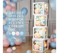 Décorations de fête prénatale avec 4 guirlandes lumineuses, 45 ballons roses, bleus et blancs et 33 lettres (un + bébé + A-Z), boîtes de bébé pour garçons et filles, décoration de fête d'anniversaire