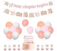 Décorations de fête prénatale avec nœud rose - Bannière « A New Chapter Begins », guirlande de bibliothèque de fleurs sauvages, ensemble de ballons en papier et latex pour fête sur le thème du livre