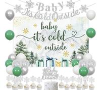 Décorations de fête prénatale « Baby It's Cold Outside » - Bannière de décoration de gâteau - Ballons pour l'hiver - Flocon de neige - Pays des merveilles