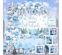 Décorations de fête prénatale « Baby It's Cold Outside » - Flocon de neige bleu - Fournitures de fête pour garçon - Winter Wonderland Little Snowflake Is On The Way - Kit de fête prénatale pour bébé