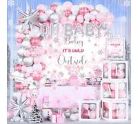 Décorations de fête prénatale Baby It's Cold Outside - Flocon de neige rose d'hiver - Fournitures de fête prénatale - Fournitures de fête pour fille - Petit flocon de neige est sur le chemin - Kit de
