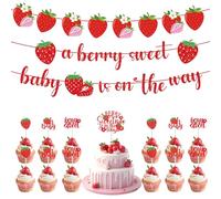 Décorations de fête prénatale en forme de fraise pour filles, bannière « A Berry Sweet Baby is on the Way » avec décorations de gâteaux et cupcakes, fournitures de fête sur le thème de la fraise