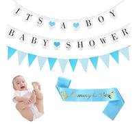 Décorations de fête prénatale pour garçon, bannière « IT'S A Boy » bleue « Mammy to Be » avec bandoulière pour maman avec la forme de la sangle de vêtements pour fête de révélation du sexe