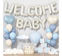 Décorations de fête prénatale rétro pour garçon, bannière de ballons en aluminium avec ballons en forme de cœur bleu poussiéreux, champagne, or, beige, crème, latex et cœur pour révélation du sexe du