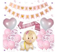 Décorations de fête prénatale rose pour filles - Ballons « It's a Girl » - Bannière en forme de cœur - Ballons Mummy to Be - Confettis - Décoration de fête de révélation du sexe de bébé en fleurs