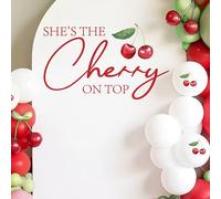 Décorations de fête prénatale « She's The Cherry On Top » - Autocollant « She's The Cherry On Top » pour toile de fond pour arche de ballons, décoration de fête d'anniversaire pour fille rouge