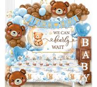 Décorations de fête prénatale « We Can Bearly Wait » - Motif ours en peluche - Bannière de ballons bohème - Décoration de fête prénatale - Décoration de fête prénatale pour garçon