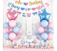 Décorations de fête rose et bleu pastel avec ballons en aluminium en forme d'étoile et cœur Oh Baby Boys ou filles, guirlande de fanions, guirlande de fanions pour révélation de bébé, kit de