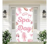 Décorations de fête spa - Bannière de porte sur le thème du sommeil - Couverture de porte sur le thème du sommeil - Coquette rose - Pyjama, masque de sommeil, panneau de porche, décoration pour filles
