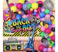 Décorations de fête sur le thème des années 80 et 90, kit d'arche de ballons à thème rock disco avec ballons arc-en-ciel, boîte à arbre, guitare basse, microphone, ballons en aluminium pour