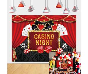 Décorations de fête sur le thème du Casino - Contient une toile de fond de poker à thème de Las Vegas - Fond de photographie pour anniversaire de casino (2,1 x 1,5 m)