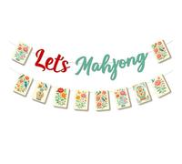 Décorations de fête sur le thème du Mahjong, bannière Let's Mahjong, style chinois, fleur, oiseau, mahjong, bannière pour soirée de jeu, fête d'anniversaire pour femme