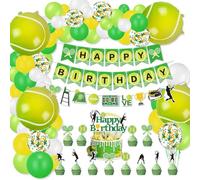 Décorations de fête sur le thème du tennis, bannière « Happy Birthday », ballons et décorations de cupcakes pour hommes, femmes et enfants