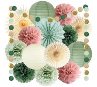 Décorations de fête vert sauge et rose poudré, lanternes en papier beige pour femmes et filles, anniversaire, mariage, fête prénuptiale, fête prénatale
