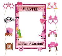 Décorations de fête Wild West Western - Ensemble d'accessoires de photomaton rose avec toile de fond de rodéo, cadre à selfie amusant pour adulte, décoration de cowgirl