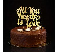 Décorations de gâteau avec citation « All You Need Is Love » Mr & Mrs - Décoration de gâteau d'anniversaire de mariage - Cadeau pour lui/elle - Paillettes dorées