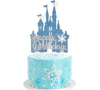 Décorations de Gâteau Château de glace, Decoration Gateau Anniversaire Princesse pour Filles, Happy Birthday Cake Topper, Fournitures de Fête pour Noël Pays Merveilles Hiver