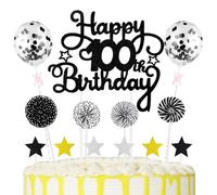 Décorations de gâteau d'anniversaire pour 100e anniversaire - Bougies en forme de chiffre - Pics à gâteau d'anniversaire - Étoiles en papier - Décoration de gâteau d'anniversaire - Fournitures de fête