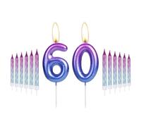 Décorations de gâteau d'anniversaire violettes pour 60e anniversaire - Bougies d'anniversaire pour 60e anniversaire - Colo