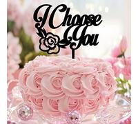 Décorations de gâteau de fiançailles en acrylique noir « I Choose You » - Mr et Mrs - Style rustique - Personnalisables - Élégantes mariées - Pour mariage, fête prénuptiale, cadeaux de fiançailles