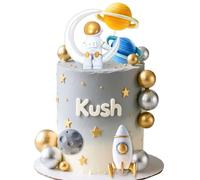 Décorations de gâteau de l'espace extra-atmosphérique astronaute, fusée, étoiles, décorations de gâteau pour deux : la lune, premier voyage autour du soleil, anniversaire, fête prénatale