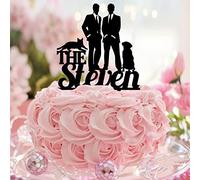 Décorations de gâteau de mariage en acrylique noir avec silhouette de chien et de chat pour couple homosexuel - Cadeau de mariage homosexuel