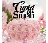 Décorations de gâteau de mariage en acrylique noir « Cupid Is Stupid » - Inscription « Mr & Mrs » - Personnalisables - Romantiques - Mariées et mariés - Pour fiançailles, future mariée, mariage