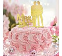 Décorations de gâteau de mariage en forme de couple homosexuel - Paillettes dorées - Élégantes silhouettes de gâteaux de mariage homosexuels - Nom personnalisé - Date de mariage - Cadeaux de mariage
