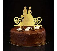 Décorations de gâteau de mariage Mme et Mme 2 mariées LGBT pour anniversaire de mariage - Personnalisable - Nom de couple - Date de l'est - Cadeau pour couple lesbien - Paillettes dorées