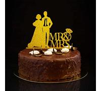 Décorations de gâteau de mariage Mr et Mrs à paillettes dorées avec nom de famille et date de l'est - Silhouette amusante de mariée et de marié - Décoration de mariage - Cadeau de fiançailles pour