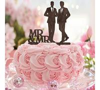 Décorations de gâteau de mariage Mr & Mr en bois Love Groom et Groom Country Cake Topper Silhouette Mariage Fiançailles Décoration de fête Nom personnalisé Date de mariage Gay Cadeaux de fiançailles