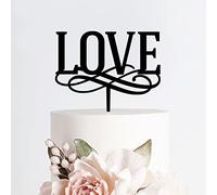 Décorations de gâteau de mariage personnalisées en acrylique avec inscription « Love Script » - Figurines noires - Décorations d'événements pour fête prénuptiale, fiançailles, anniversaire de mariage
