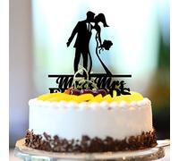 Décorations de gâteau de mariage personnalisées Mr & Mrs Silhouette personnalisée Nom de famille Date Est Date Rustique Décorations de gâteau de mariée et marié pour anniversaire de mariage