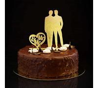 Décorations de gâteau de mariage pour couple homosexuel - Silhouette homosexuel - Fournitures de fête de mariage gay - Nom personnalisé - Cadeau de mariage pour homme - Paillettes dorées - 15,2 cm