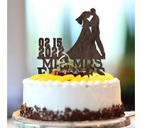 Décorations de gâteau de mariage rustiques Mr & Mrs personnalisables Nom de famille Date Est Silhouette de mariée et marié Décorations de gâteau pour enterrement de vie de jeune fille Fournitures de