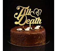 Décorations de gâteau de mariage « Till Death » avec citation « Mr & Mrs » - Personnalisées et élégantes - Pour mariage, fiançailles, fête d'enterrement de vie de jeune fille - Paillettes dorées
