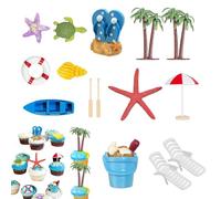 Décorations de gâteau de plage,Toppers de gâteau de plage - 15X jouets miniatures de plage,Palmiers, chaise longue, parasol, seau, ensemble de gâteaux pour piscine de de jardin