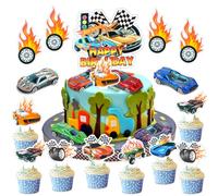 Décorations de Gâteau de Voiture, 29 Pièces Décoration Cupcake Voiture avec 6 Jouets de Voiture, Decoration Gateau Cars, Décoration Gâteau Voiture de Course, Cars Cake Topper pour Fête Filles Garçons