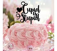 Décorations de gâteau en acrylique noir « Cupid Is Stupid Mr & Mrs » pour anniversaire de mariage - Personnalisable - Pour mariage, fiançailles, fête prénuptiale