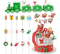 Décorations de Gâteau Père Noël MERRY XMAS Lettres Père Noël Petit Train Vert Mignon Cupcake Décor avec Flocons de Neige Bonbons pour Décoration de Dessert de Fête du Nouvel an(Vert)