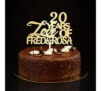 Décorations de gâteau personnalisées avec nom 20 ans d'amour - Pour 20e anniversaire de mariage - Plage dorée - Fournitures de fête - Cadeaux de mariage pour petit ami/petite amie - 15,2 cm